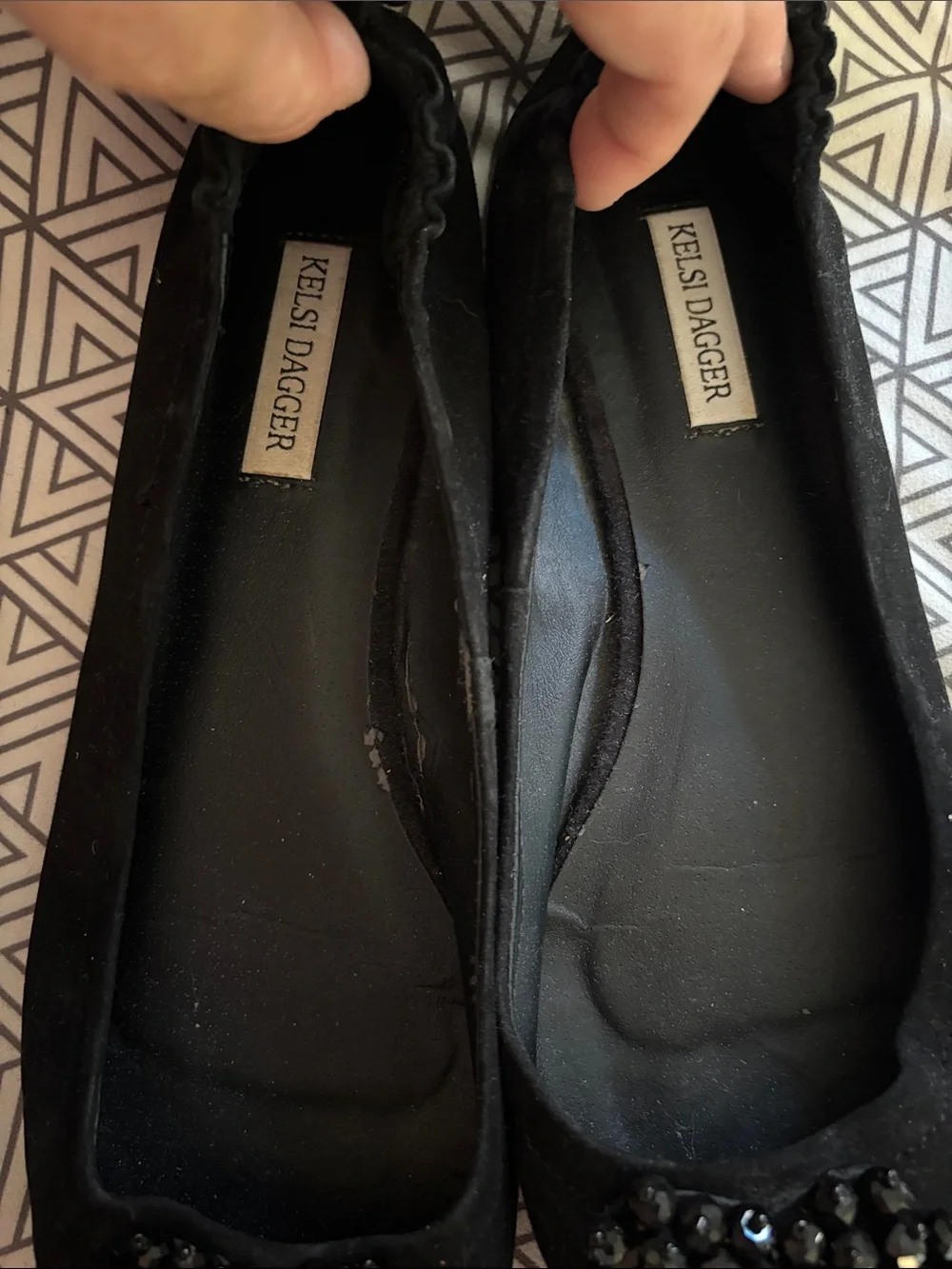 Kelsi Dagger Black Pointed Toe Embellished Ballet Flats